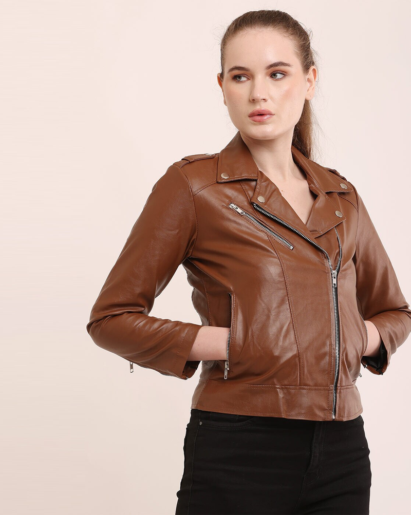 Women’s faux leather jacket – regular fit and casual style