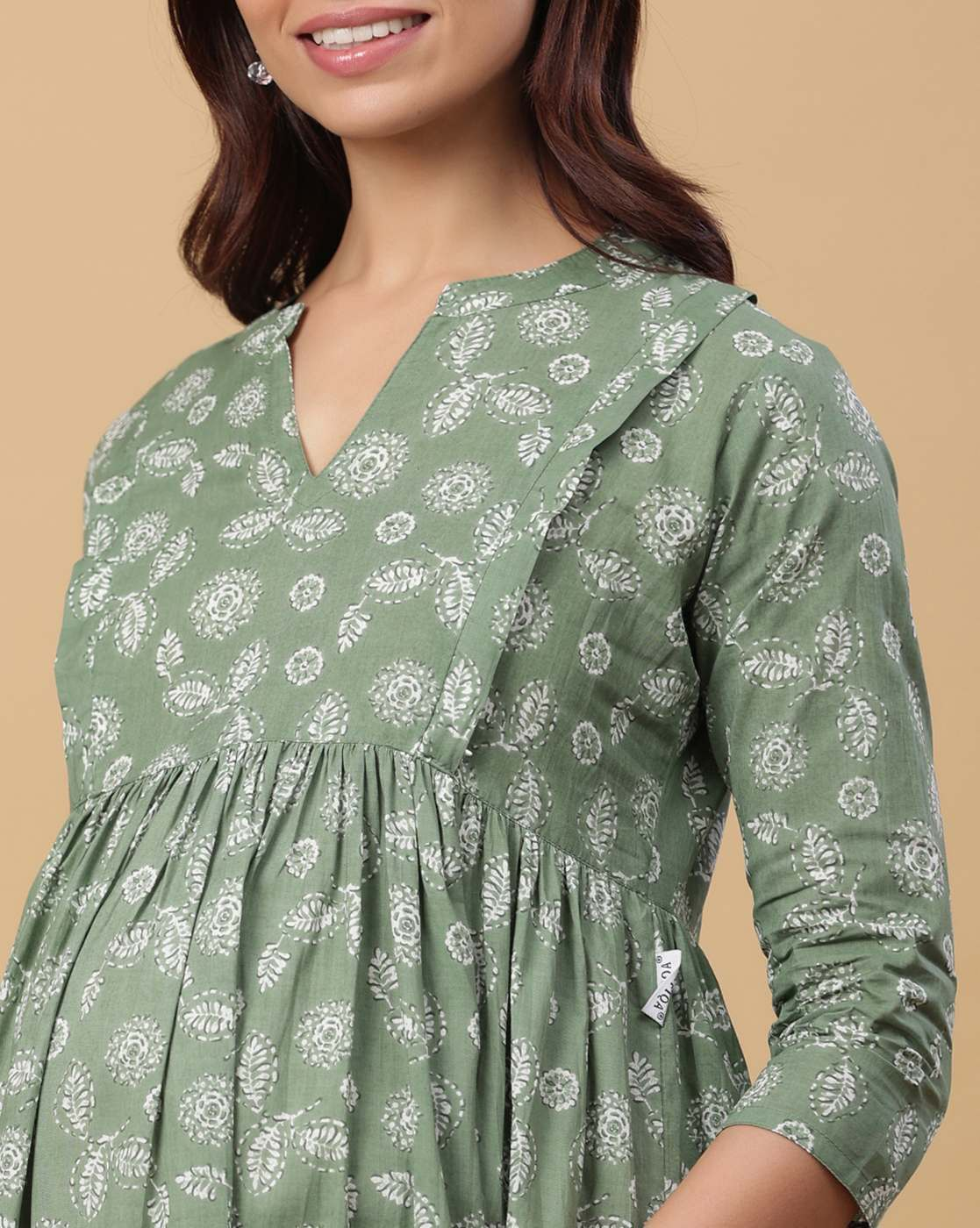 "Women’s cotton A-line maternity dress  and round neck – breathable pregnancy wear"