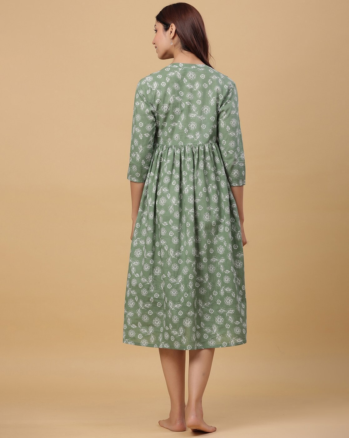 "Women’s cotton A-line maternity dress  and round neck – breathable pregnancy wear"