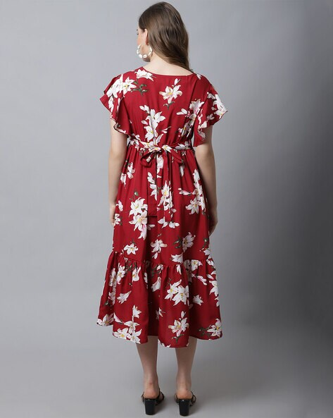 Women’s Floral Print Fit & Flare Maternity Dress – V-Neck