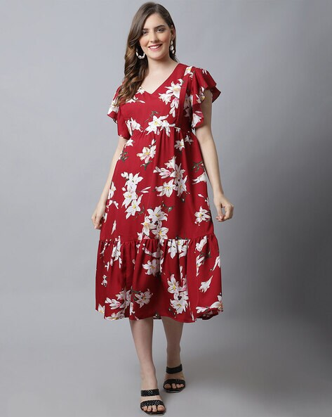 Women’s Floral Print Fit & Flare Maternity Dress – V-Neck