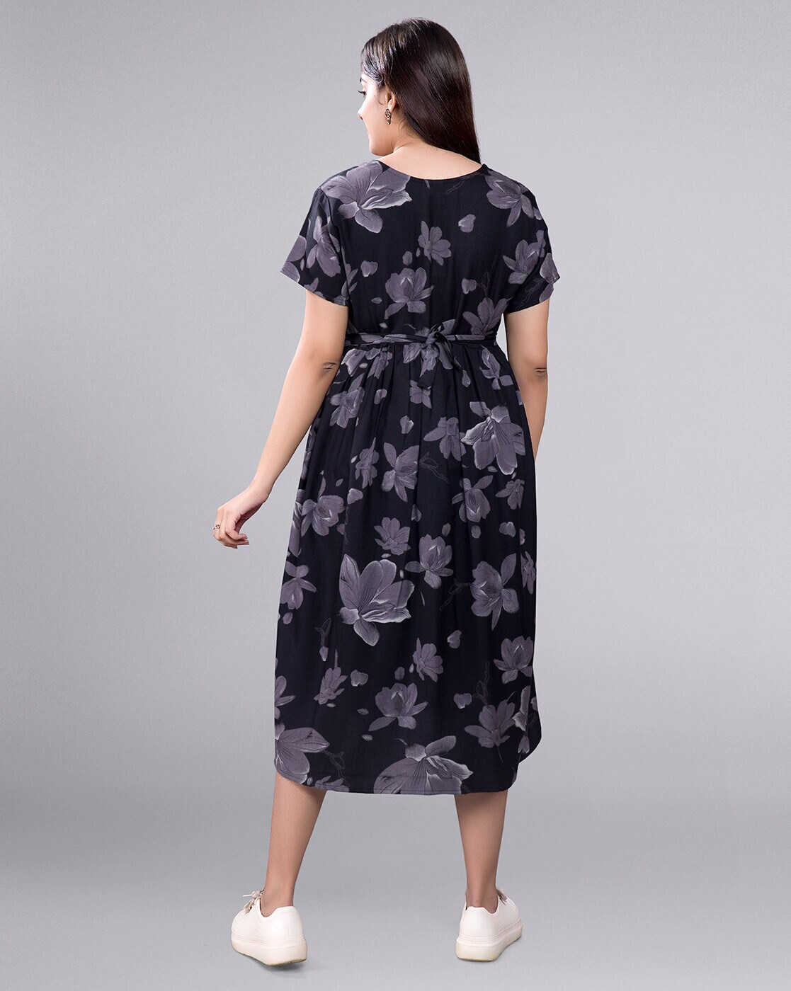 "Women’s floral fit & flare maternity dress with hidden feeding zippers – breathable rayon nursing wear"