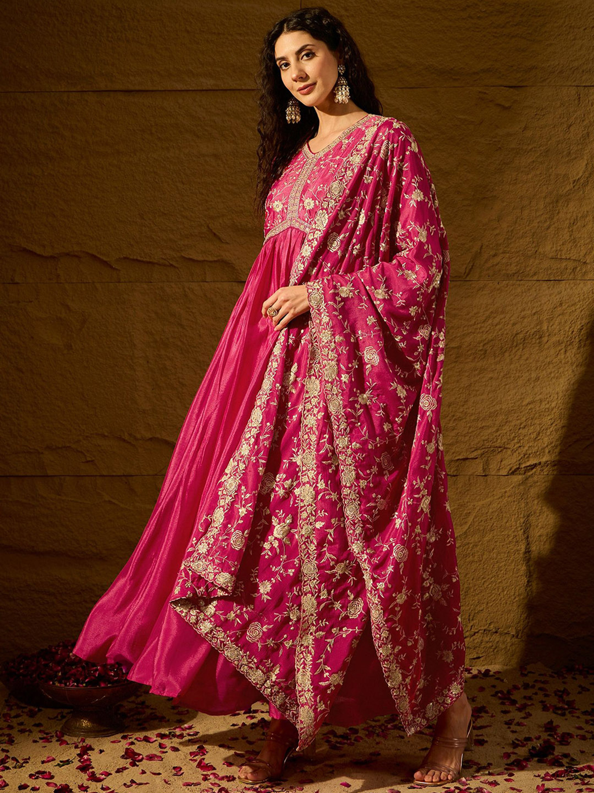 Embroidered Anarkali Ethnic Gown With Dupatta