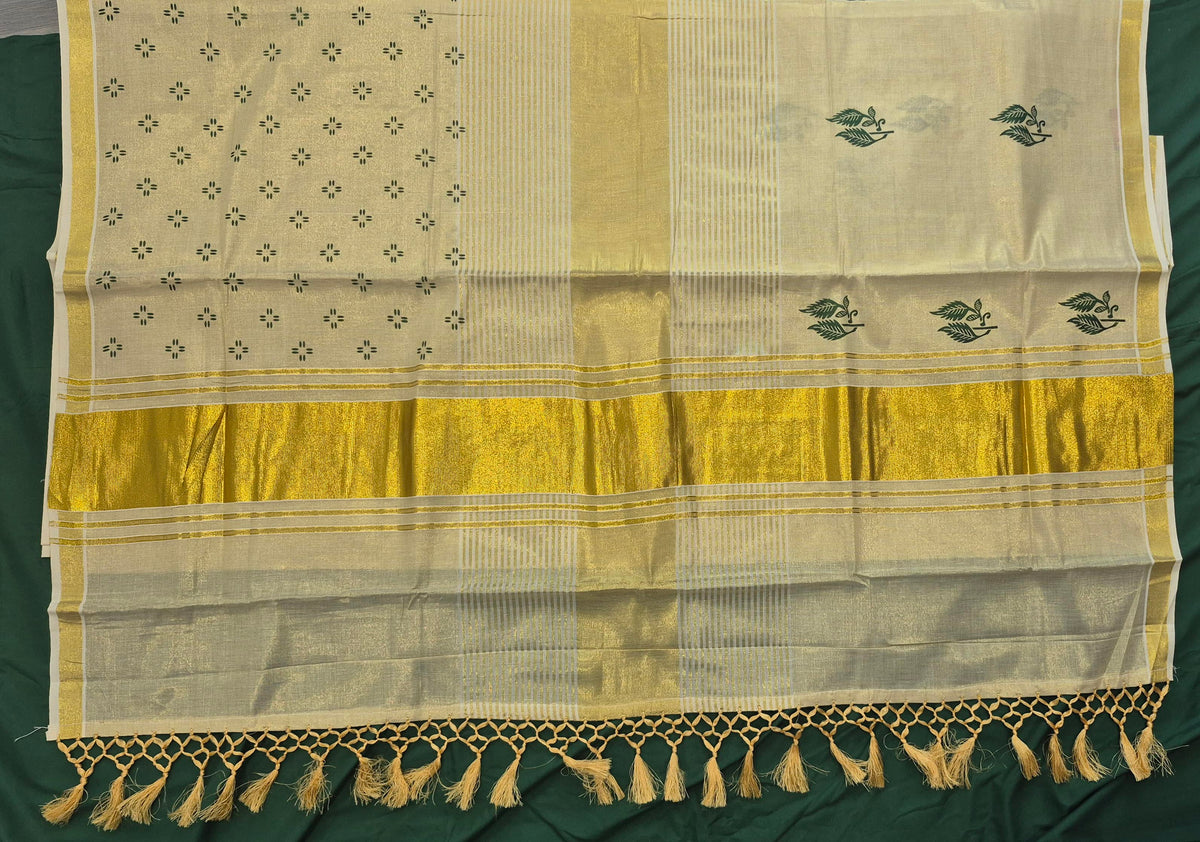 Cream Tissue Kasavu Saree with Traditional Floral Motifs