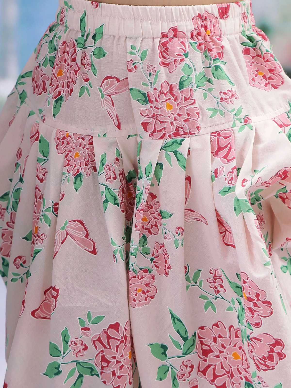 Baby Pink Floral Butterfly Cotton Kurta Salwar Set