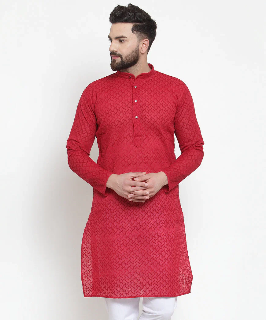Jompers Men Maroon Chikan Kurta Only