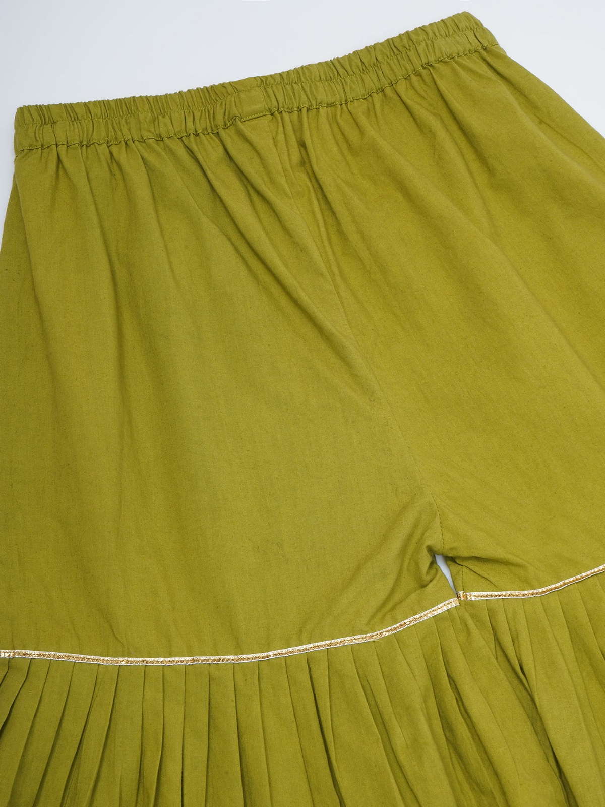 Girls Mehendi Green Chanderi Silk Floral Embroidery Kurta Sharara Set with Dupatta & Cotton Lining