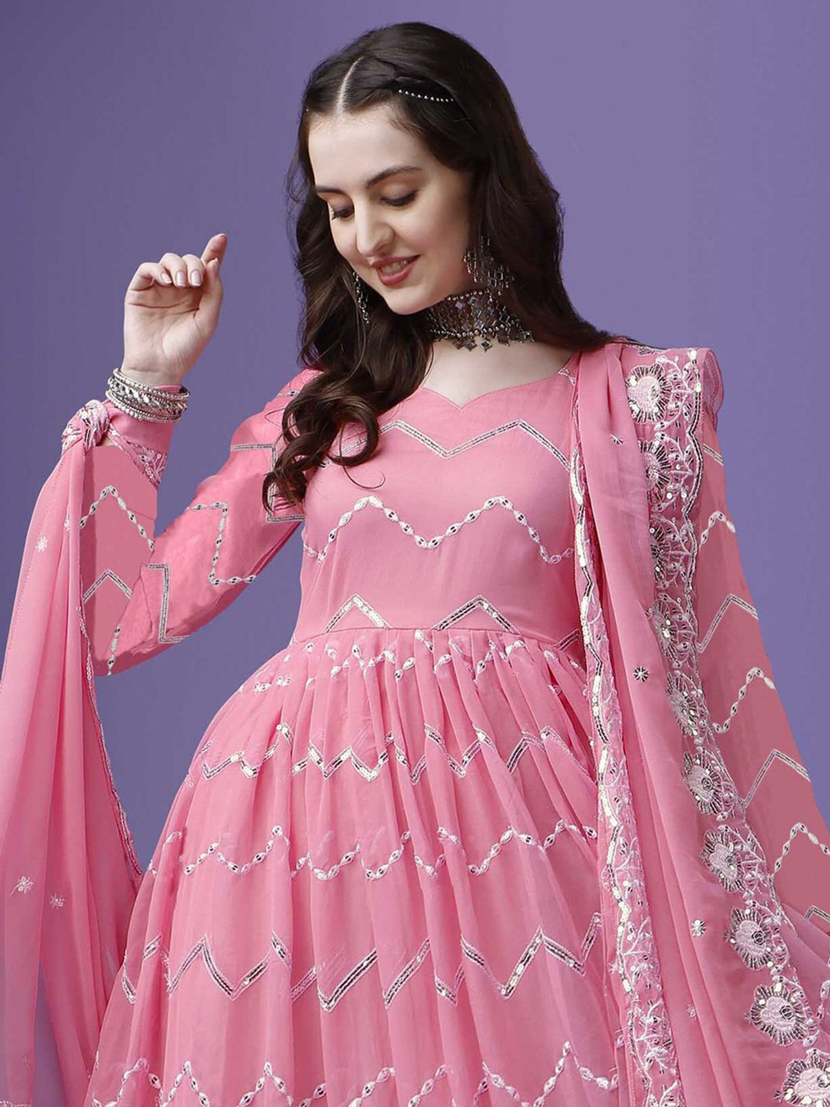 Women Embellished Maxi Ethnic Dresses Comes with a Dupatta