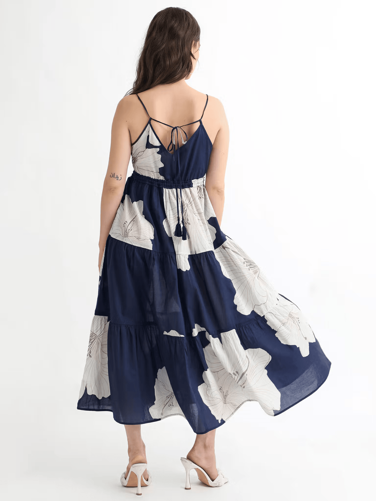 Acker Cotton Printed Midi Dress – Sleeveless Shoulder Strap Dress with Pocket for Women - aromie
