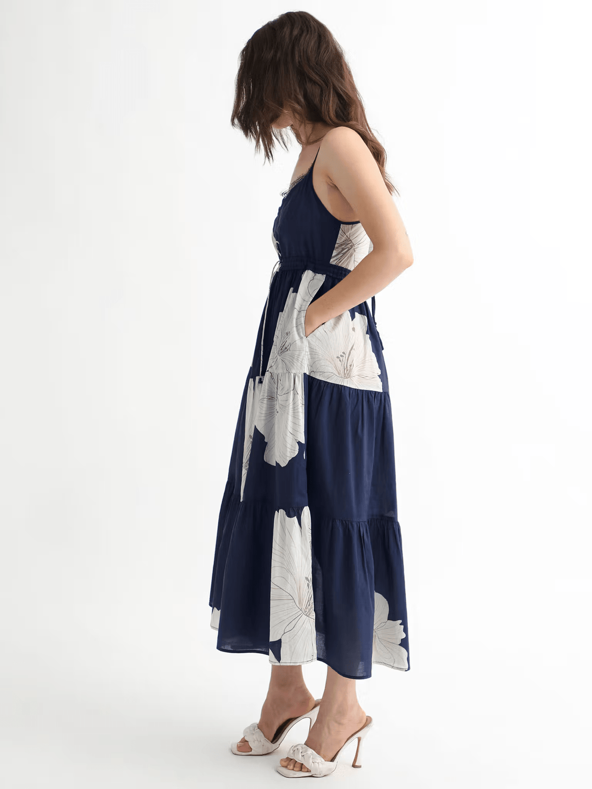 Acker Cotton Printed Midi Dress – Sleeveless Shoulder Strap Dress with Pocket for Women - aromie