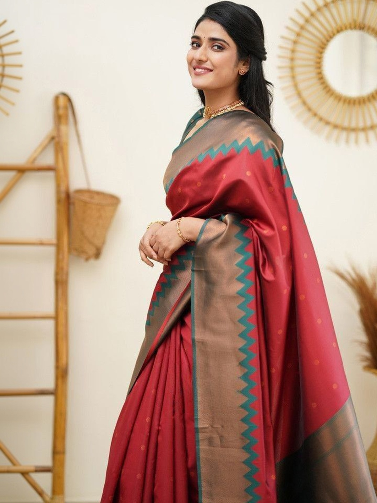 Maroon Banarasi Jacquard Silk Saree with Zari Woven Border
