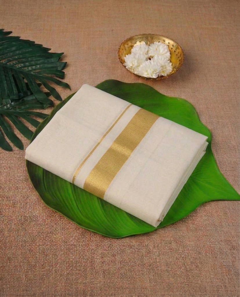 Classic Cream Kerala Mundu with Gold  kasavu