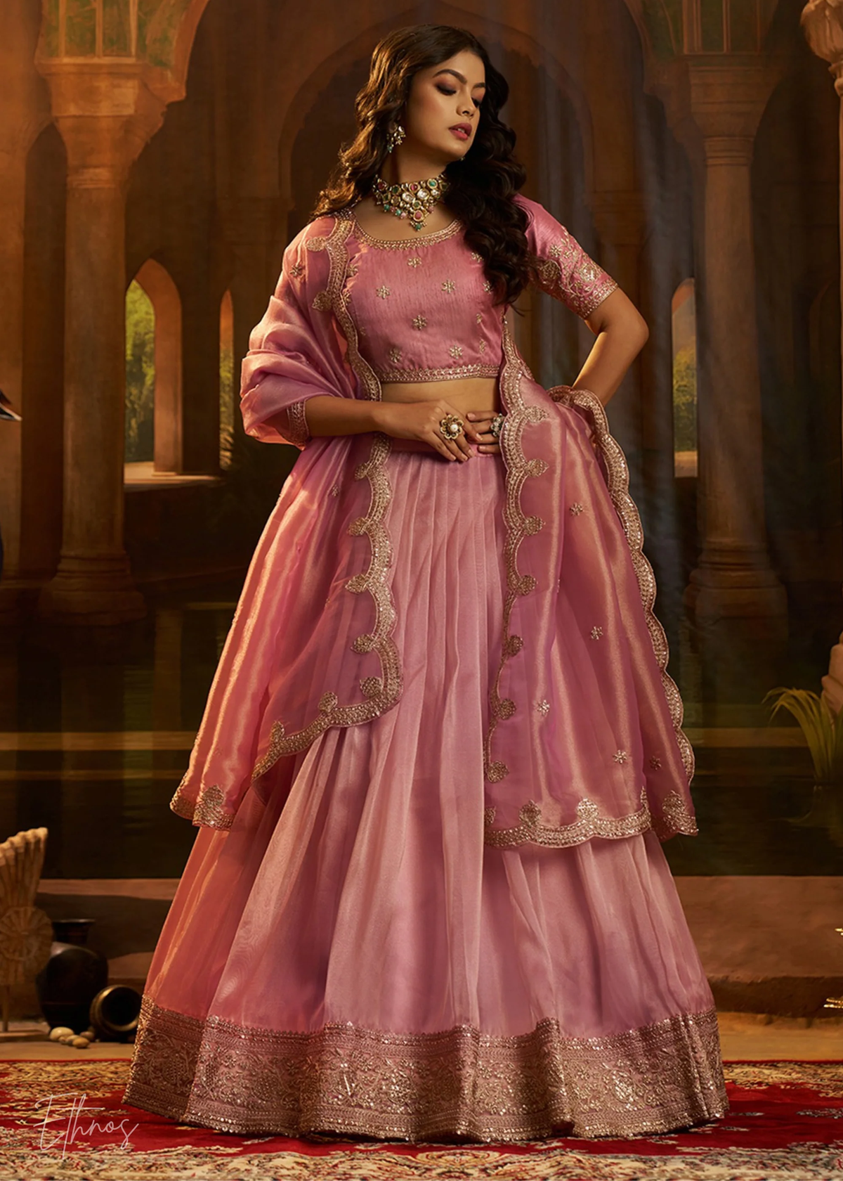 Pink Organza Art Silk Lehenga