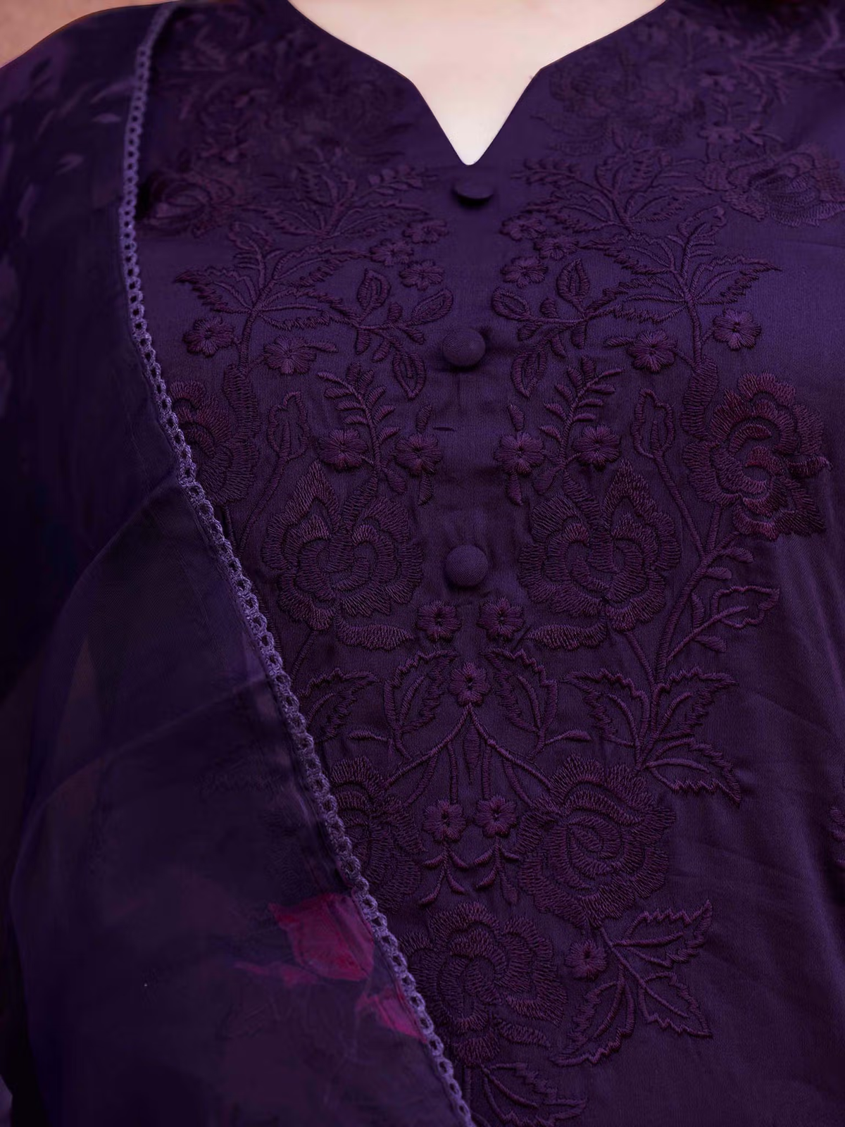Three piece Kurtha set by Aromie featuring intricate embroidery, ideal for affordable applique co-ord sets Canada