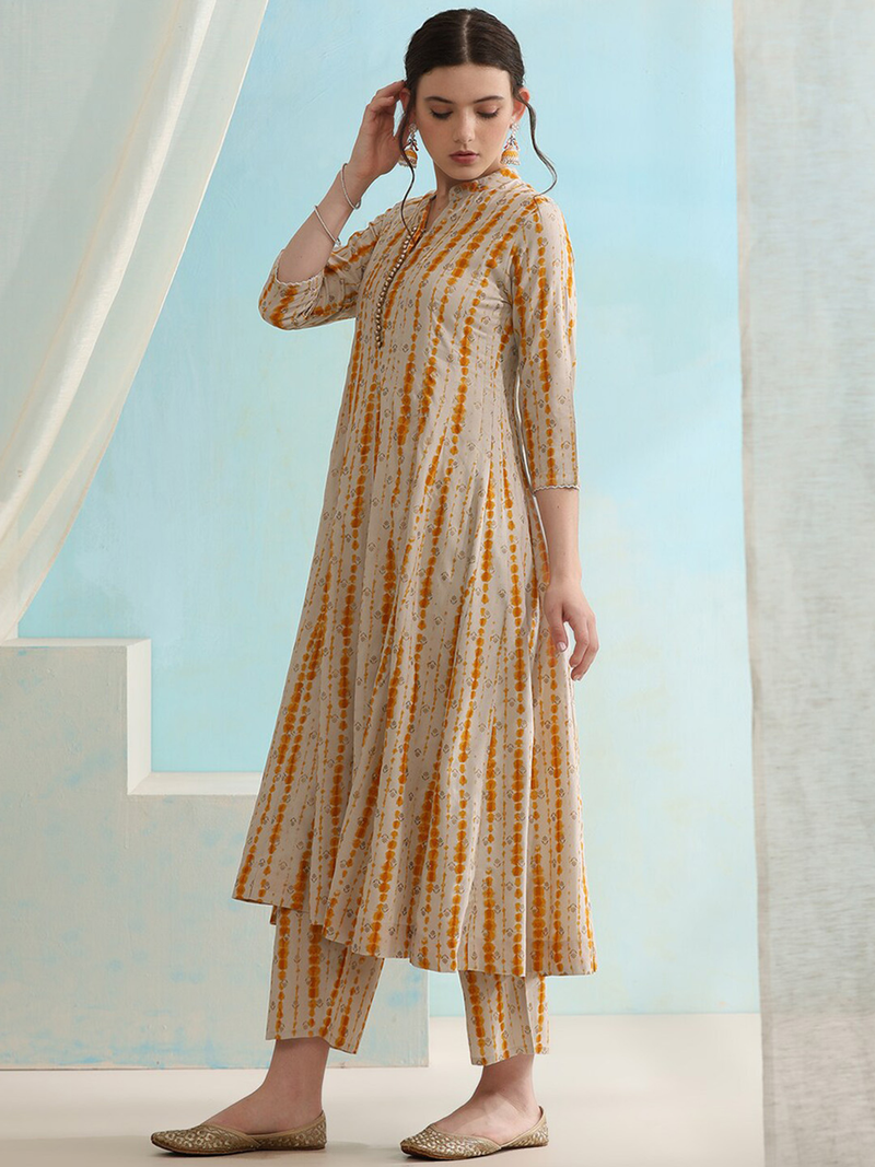Aromie three piece Kurtha set in orange and beige, perfect for affordable ethnic wear Canada