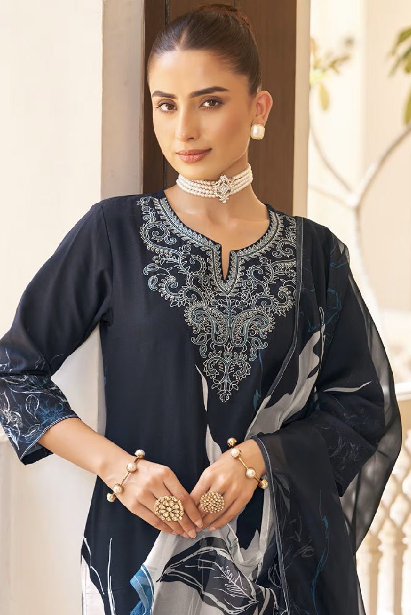 Elegant three piece Kurtha set featuring intricate embroidery, perfect for any occasion in Canada USA.