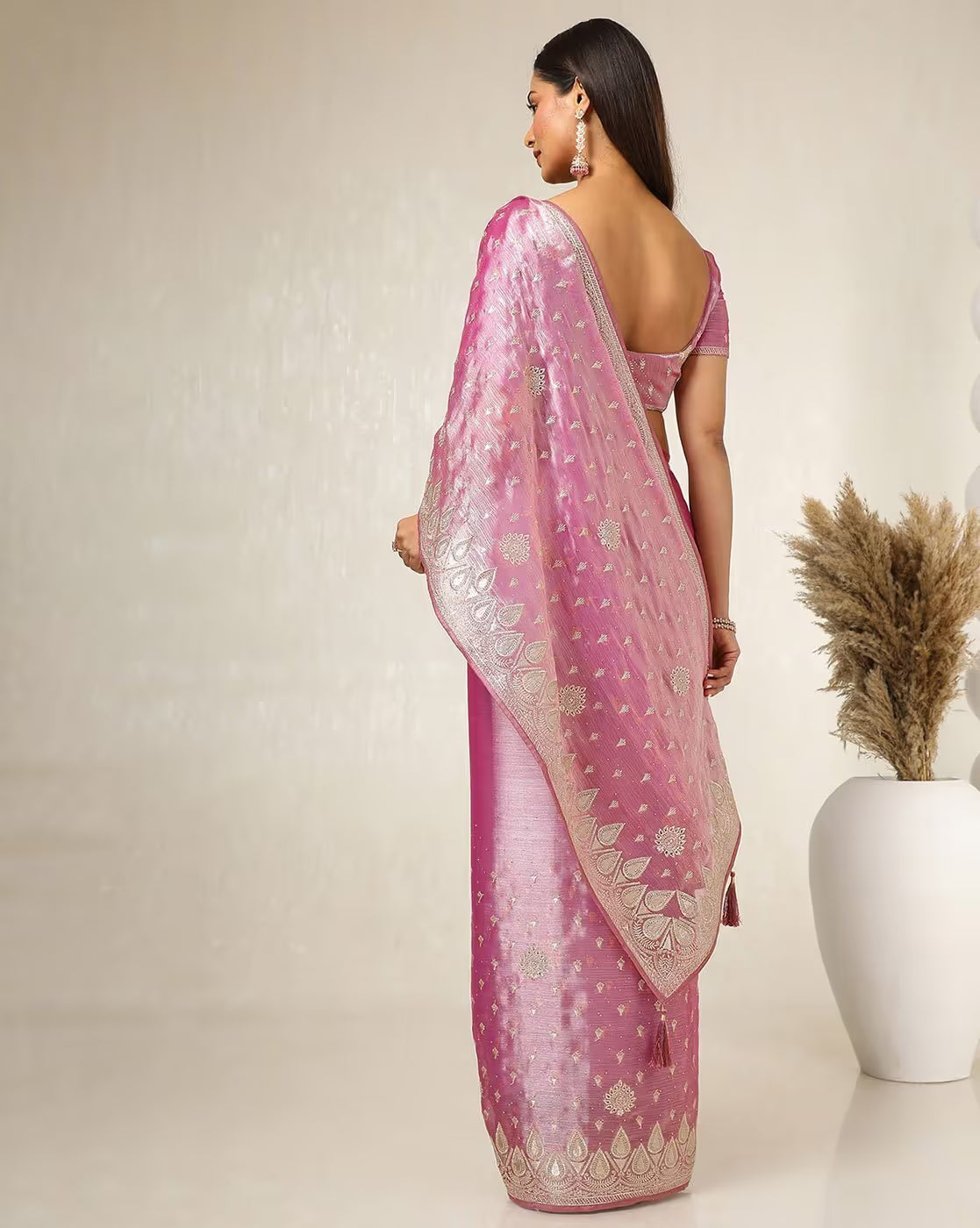 Elegant affordable silk saree Canada in pink with intricate detailing, perfect for weddings and festive occasions