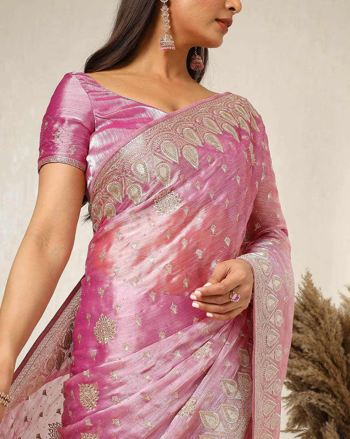 Affordable silk saree Canada in pink with intricate embroidery, perfect for weddings and special occasions