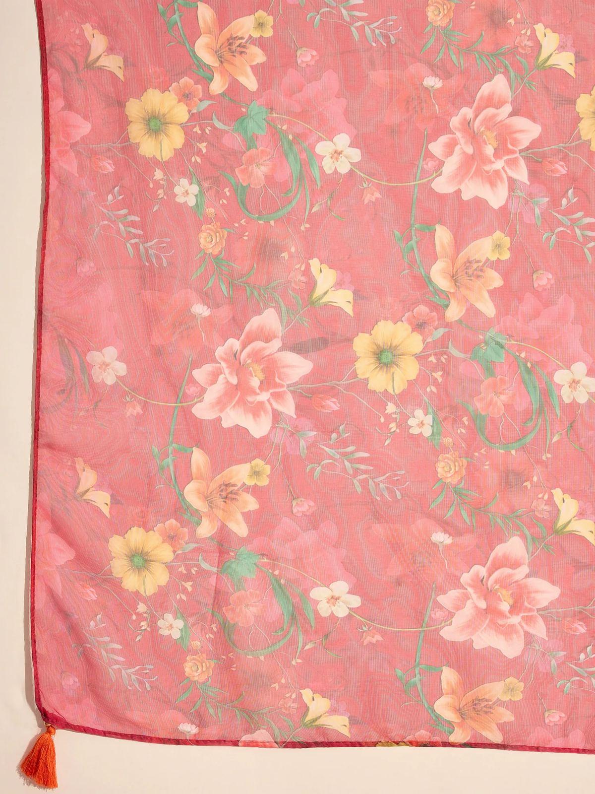 Pink floral Anarkali Kurta Set USA made from lightweight fabric, perfect for casual outings or festive occasions