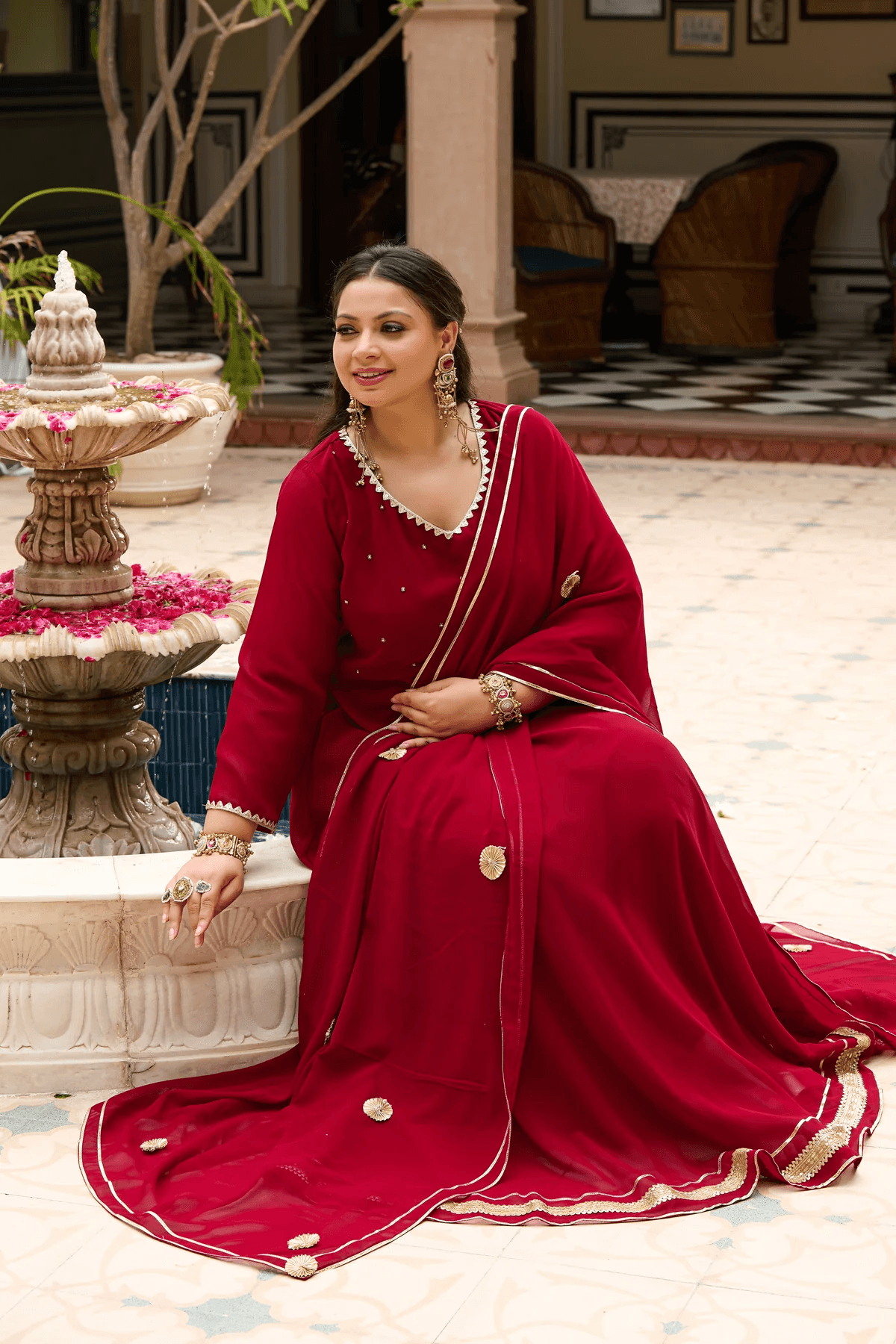 Women Embroidered Zari Georgette Anarkali Kurta with Dupatta