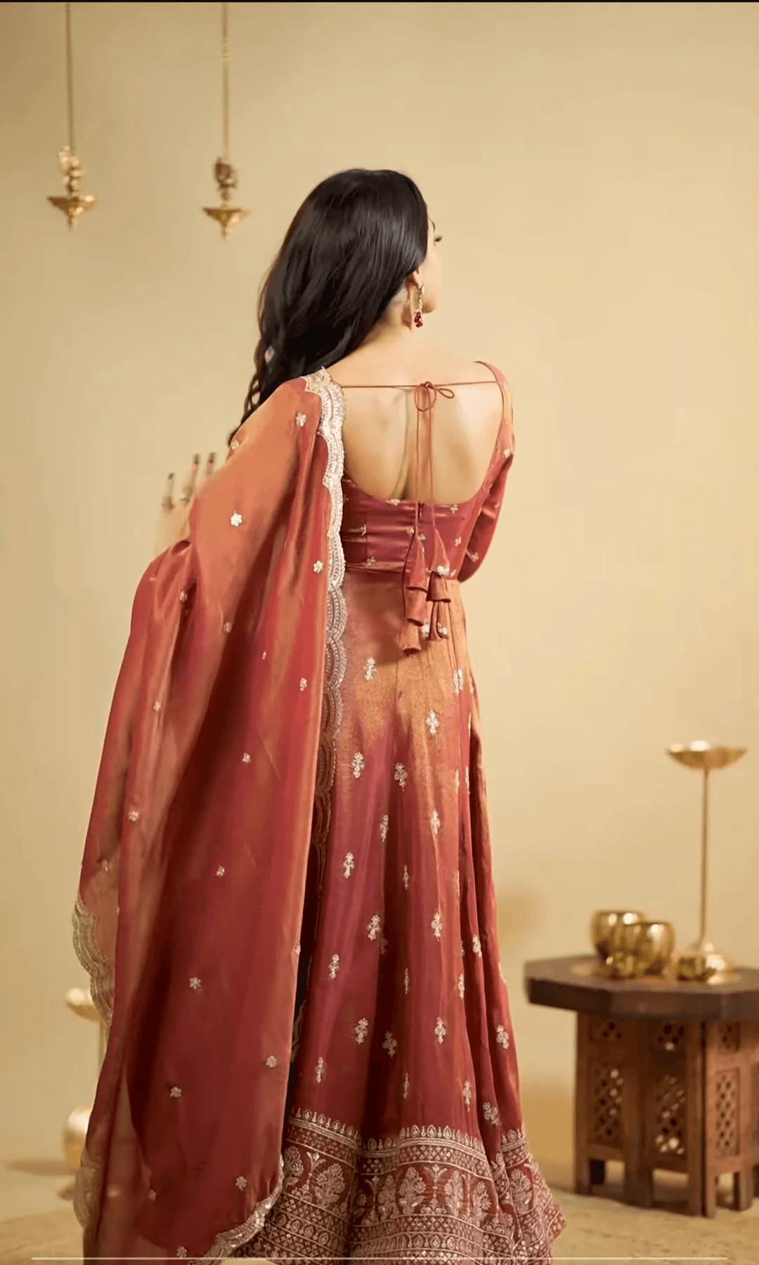 Rust Organza Cosmo Slit Anarkali Suit Set