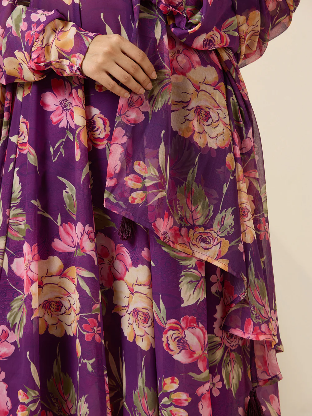 Graceful purple Polyester Printed fit and flare Kurta set with dupatta