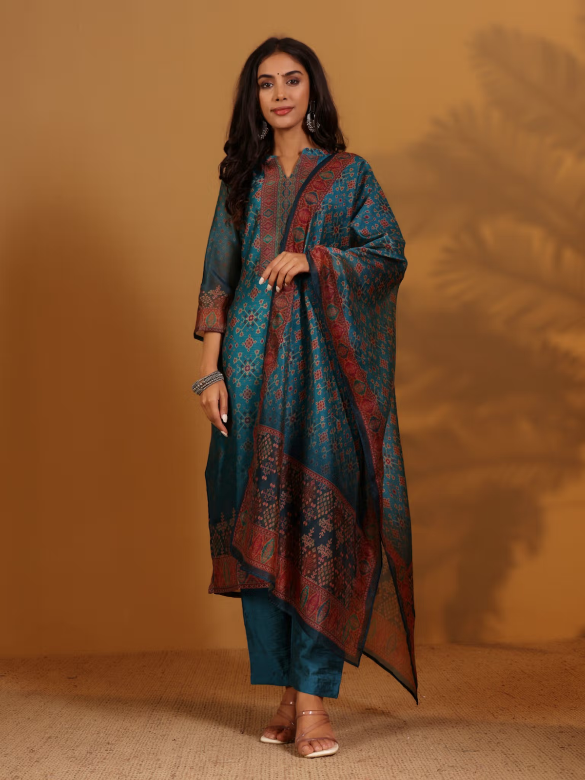 Women Patola Print Straight Kurta with Pants & Dupatta | XXL