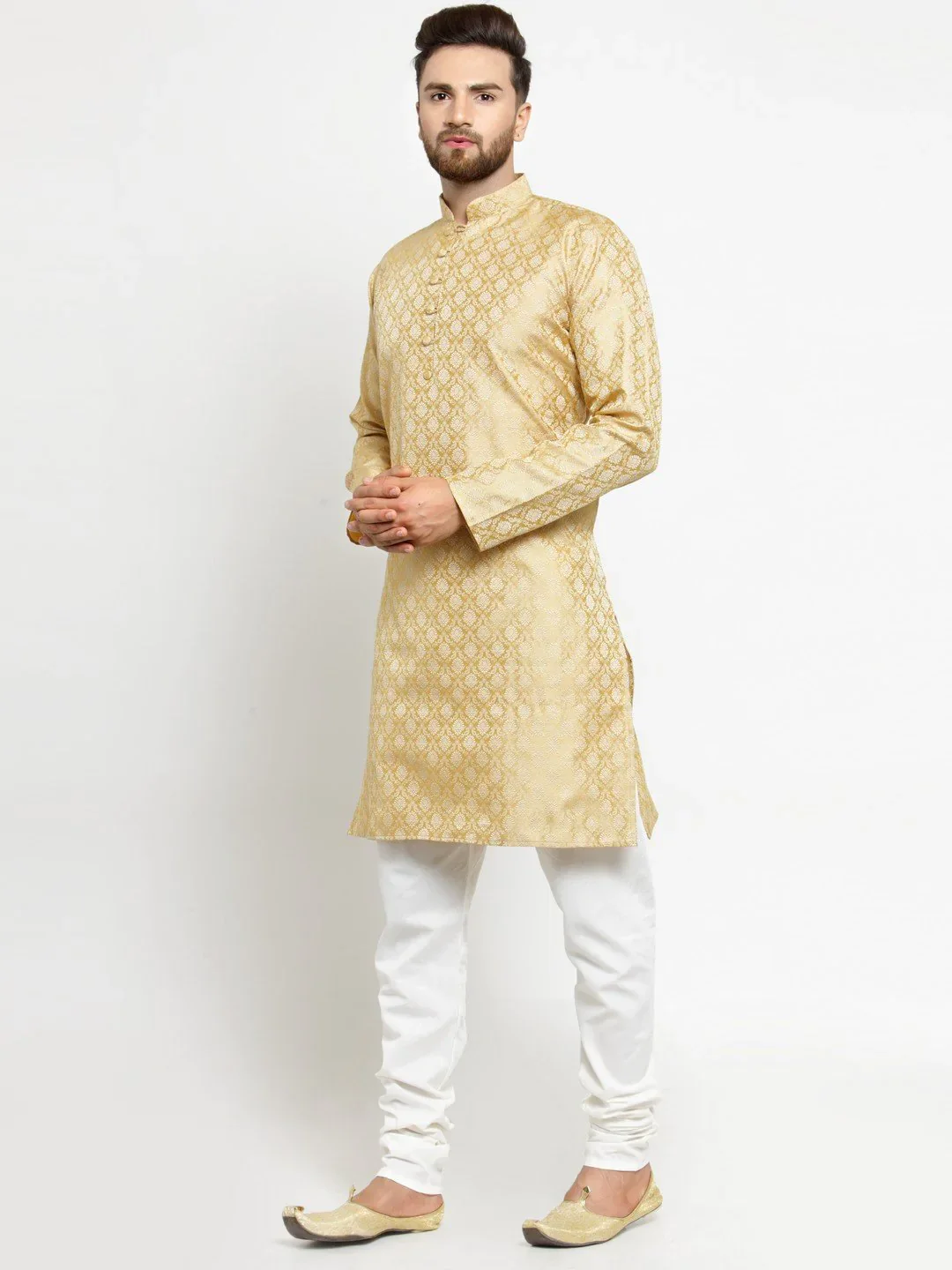 Men Golden Self Design Kurta Only