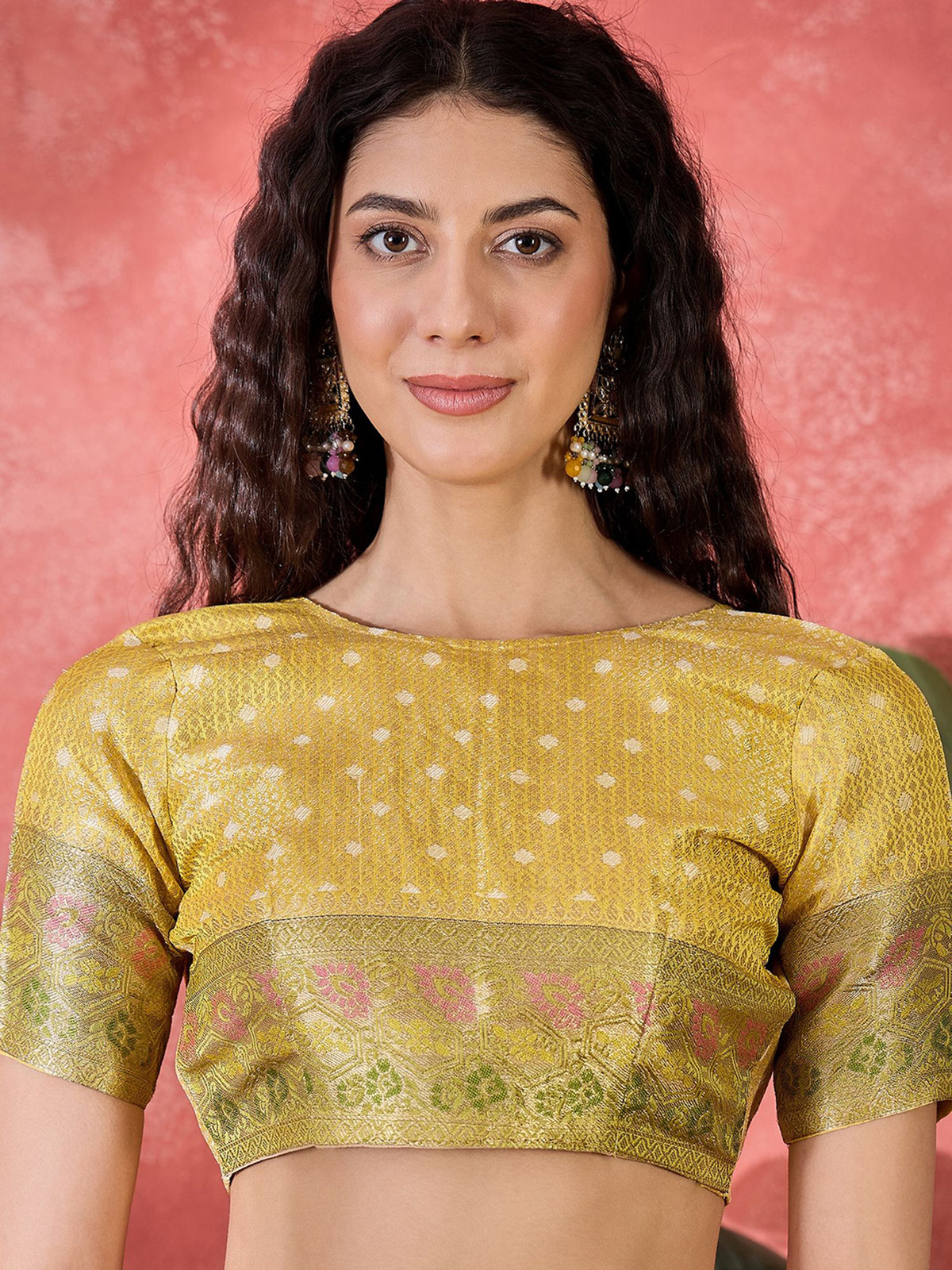 Yellow Silk Blend Saree with Ethnic Motif Weave & Zari Border