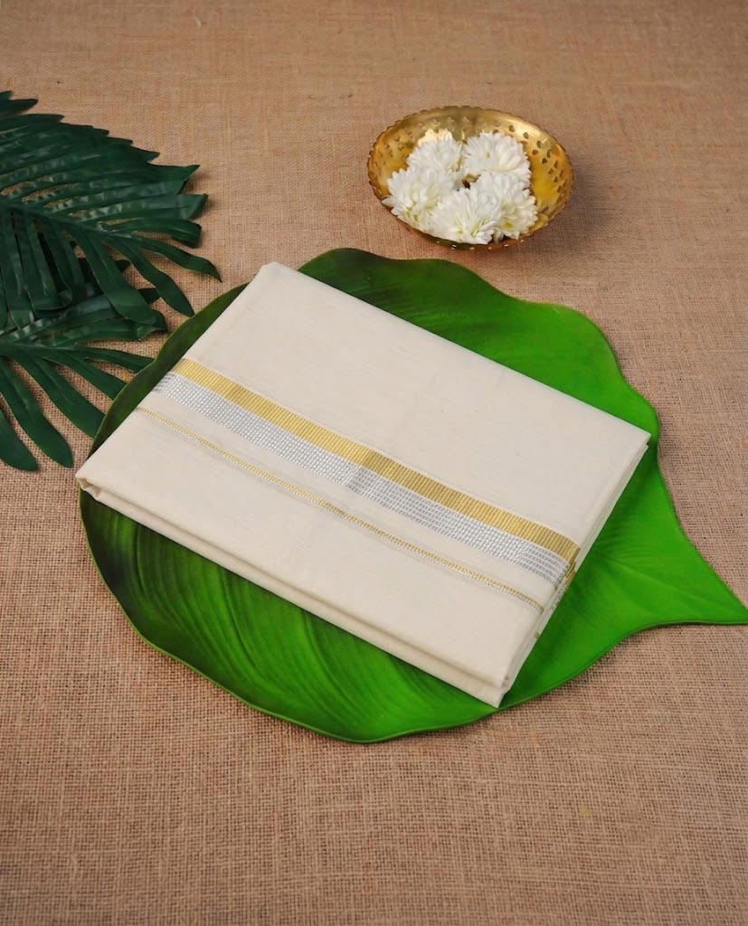 Classic Cream Kerala Mundu with Gold kasavu  Border