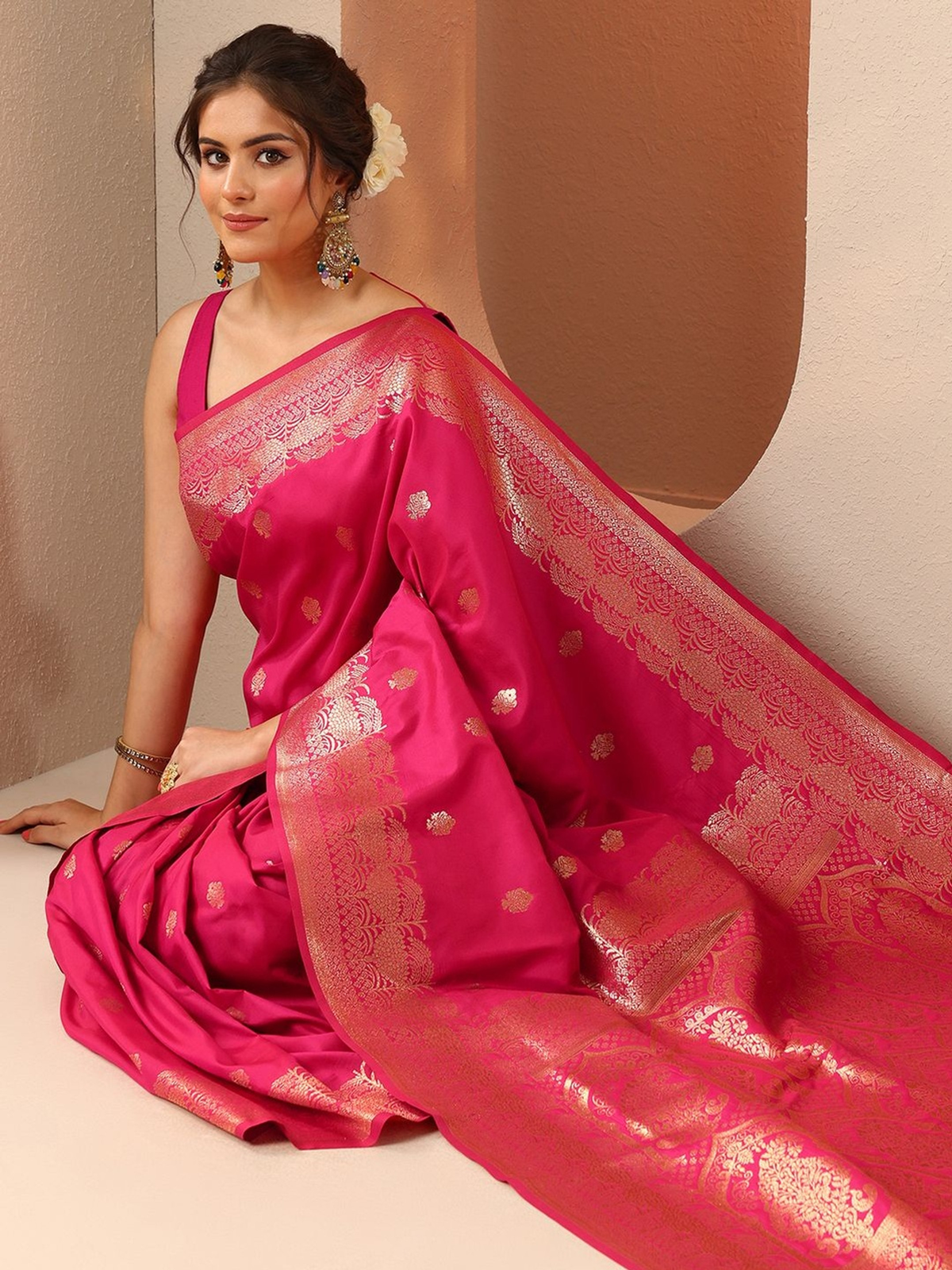 Pink Woven Design Banarasi Saree With Unstitched Blouse Piece aromie