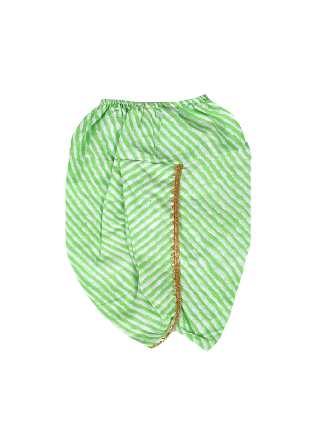 newborn baby boy dhoti kurta set green and white striped dhoti pants with elastic waist and gold trim