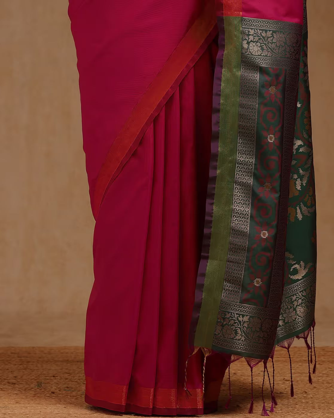 Elegant Banarasi Kanjivaram Silk Saree in vibrant pink with intricate detailing, perfect for weddings in the USA
