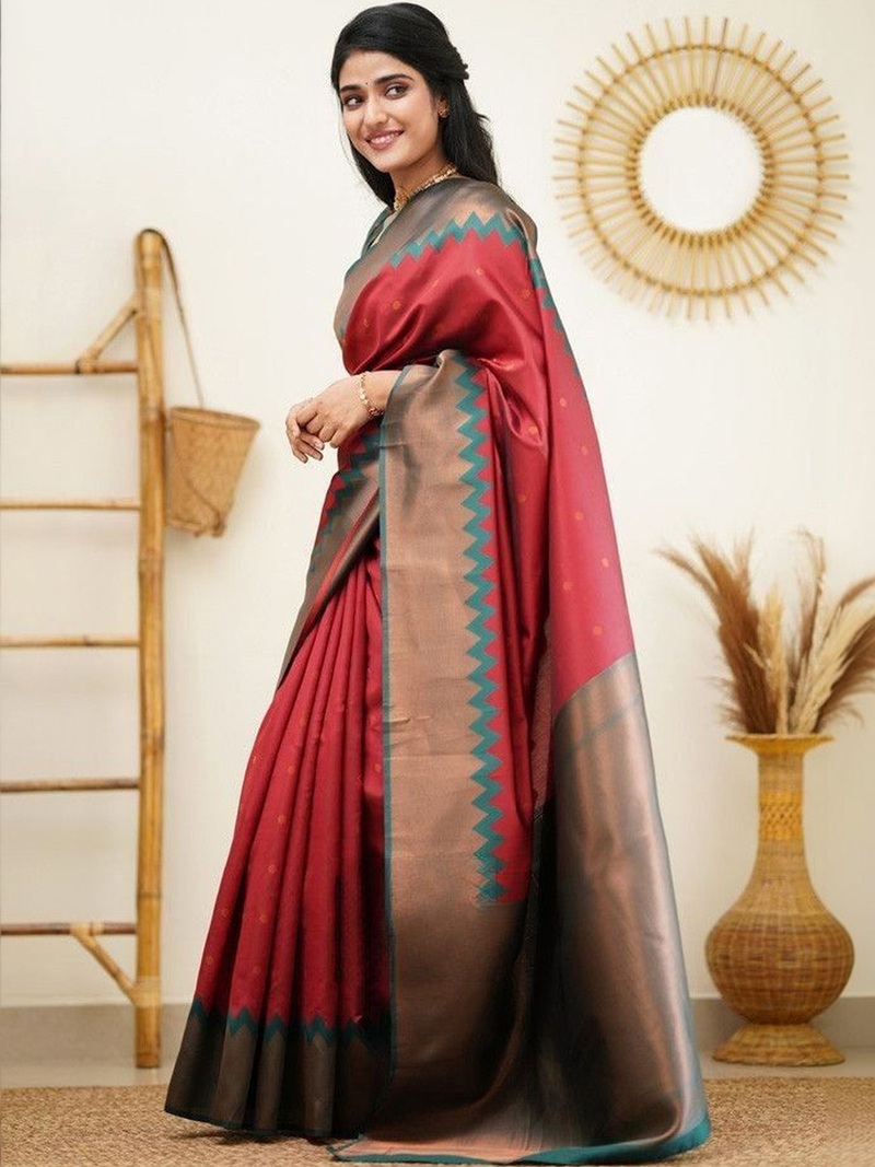 Elegant red Banarasi saree online with traditional motifs, perfect for weddings and festive occasions