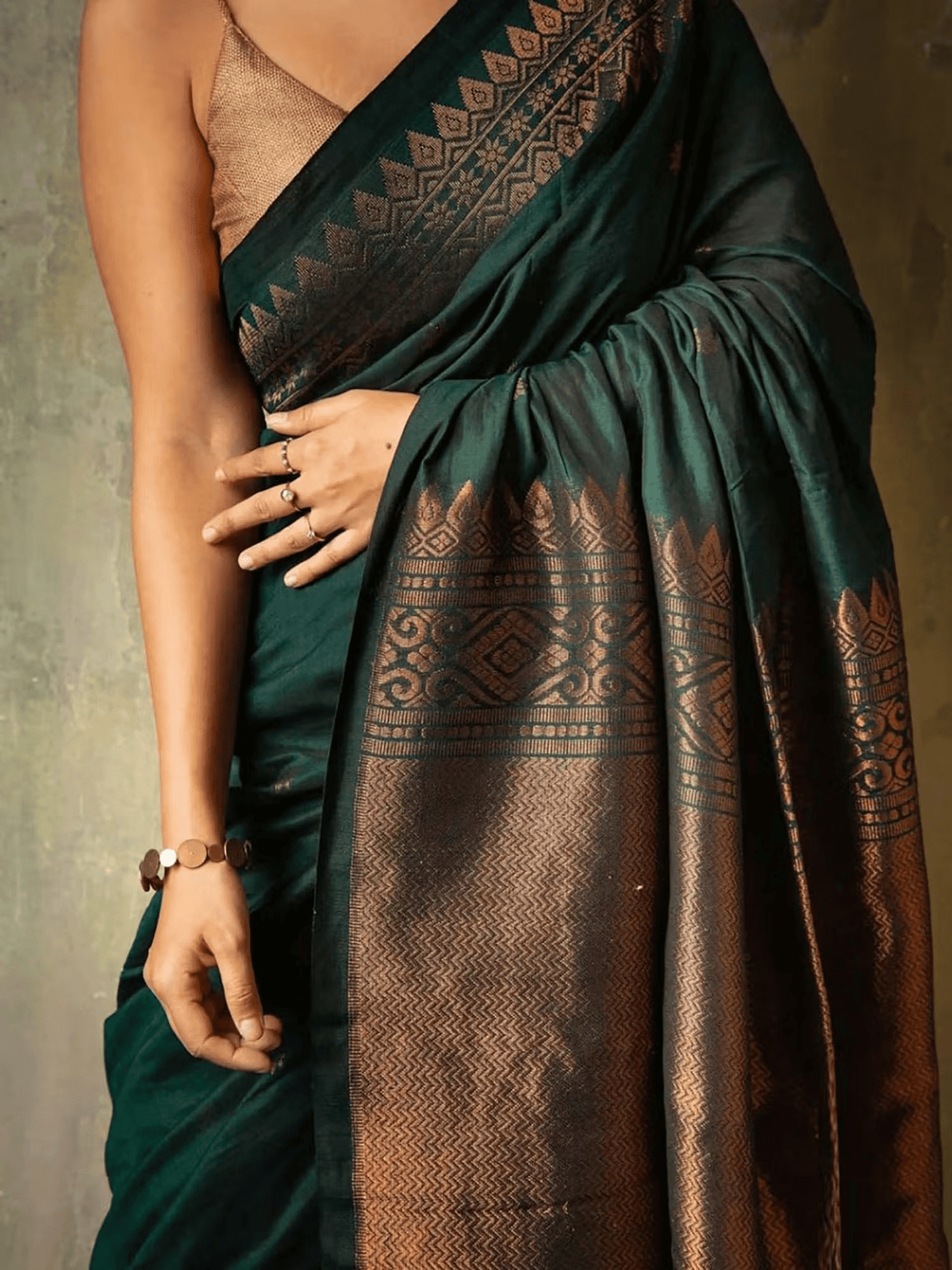 Banarasi Silk Kanjivaram Saree with Woven Pattern – Recycled Material & Unstitched Blouse | Festive Wear - aromie