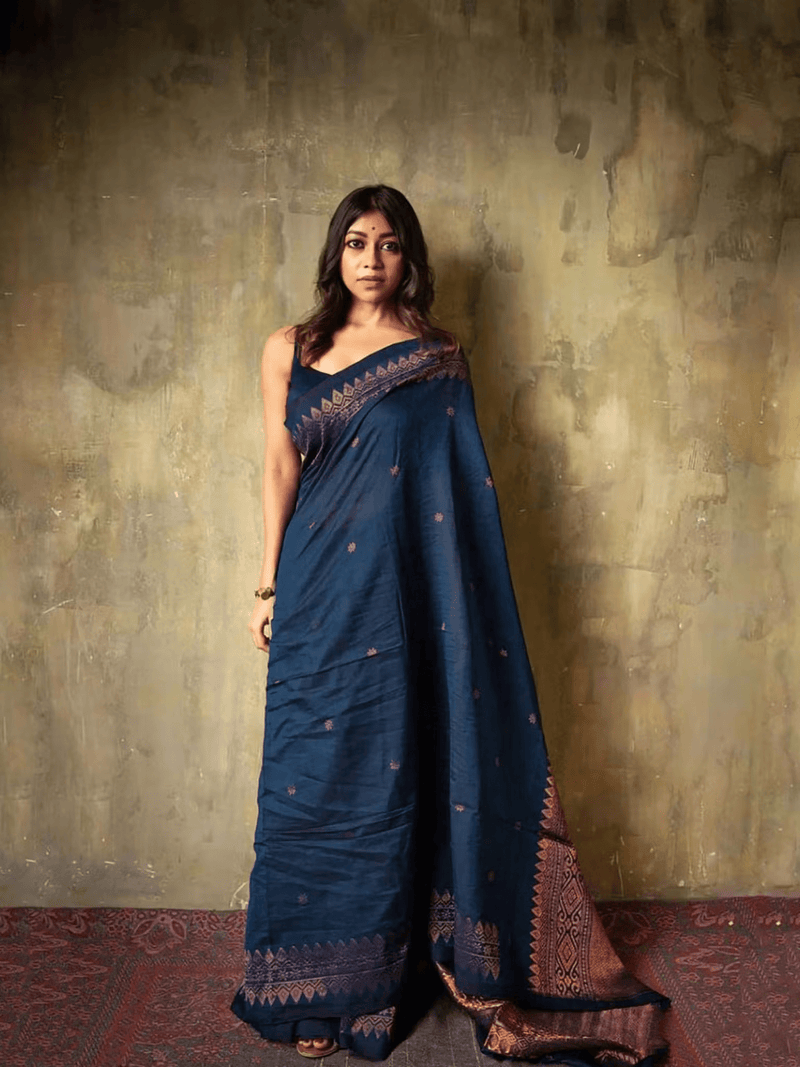 Banarasi Silk Saree with Intricate Woven Design – Recycled Blouse Included - aromie