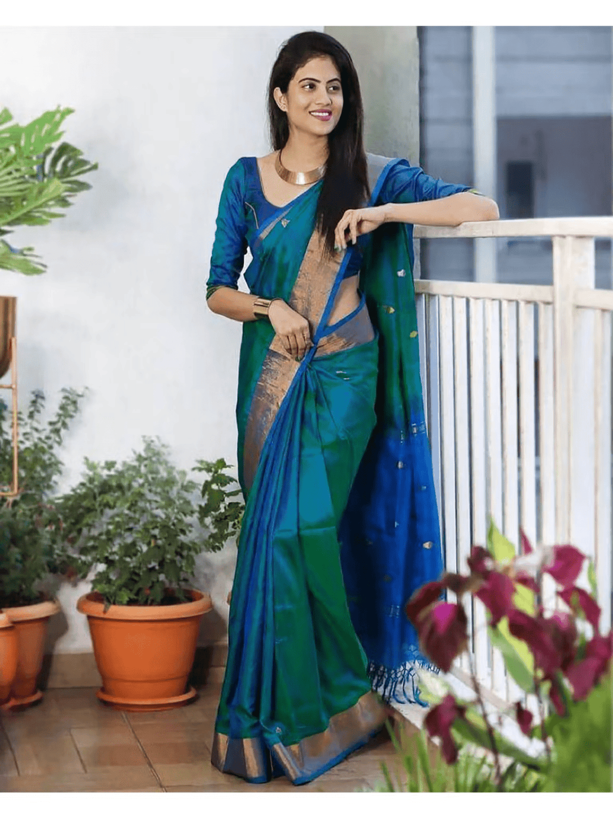 Banarasi Woven Blue Saree with Unstitched Blouse – Elegant Festive Wear for Women - aromie