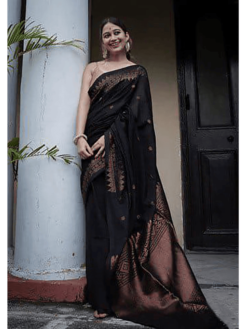 Banarasi Woven Saree with Tassels – Unstitched Blouse Included - aromie