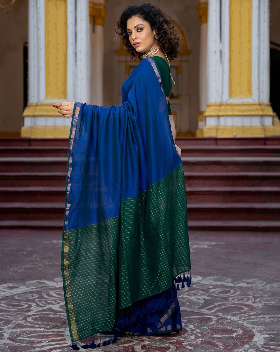 Elegant Bandhani Silk Saree Online in rich blue and green hues perfect for festive occasions