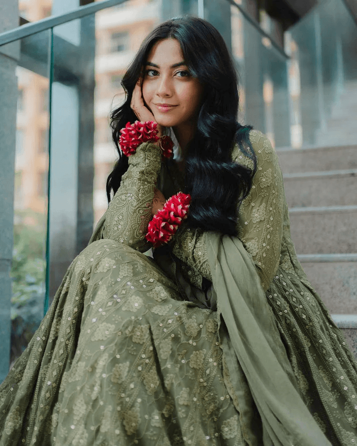 Mehndi Green Fox Georgette Gown aromie