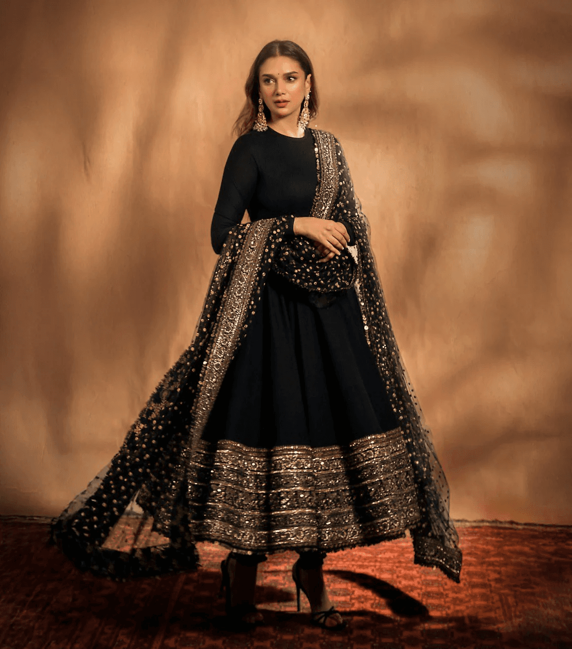 Black Embroidered Anarkali Suit Set with Zari and Sequin Work