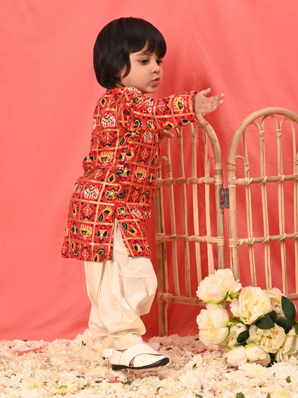 Infant Boys Red Rayon Kurta Patiala (Set of 2)