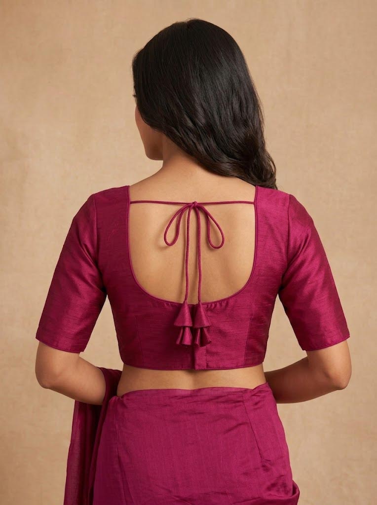 fuchsia Plain Saree Blouse with Elbow Sleeves (Copy)