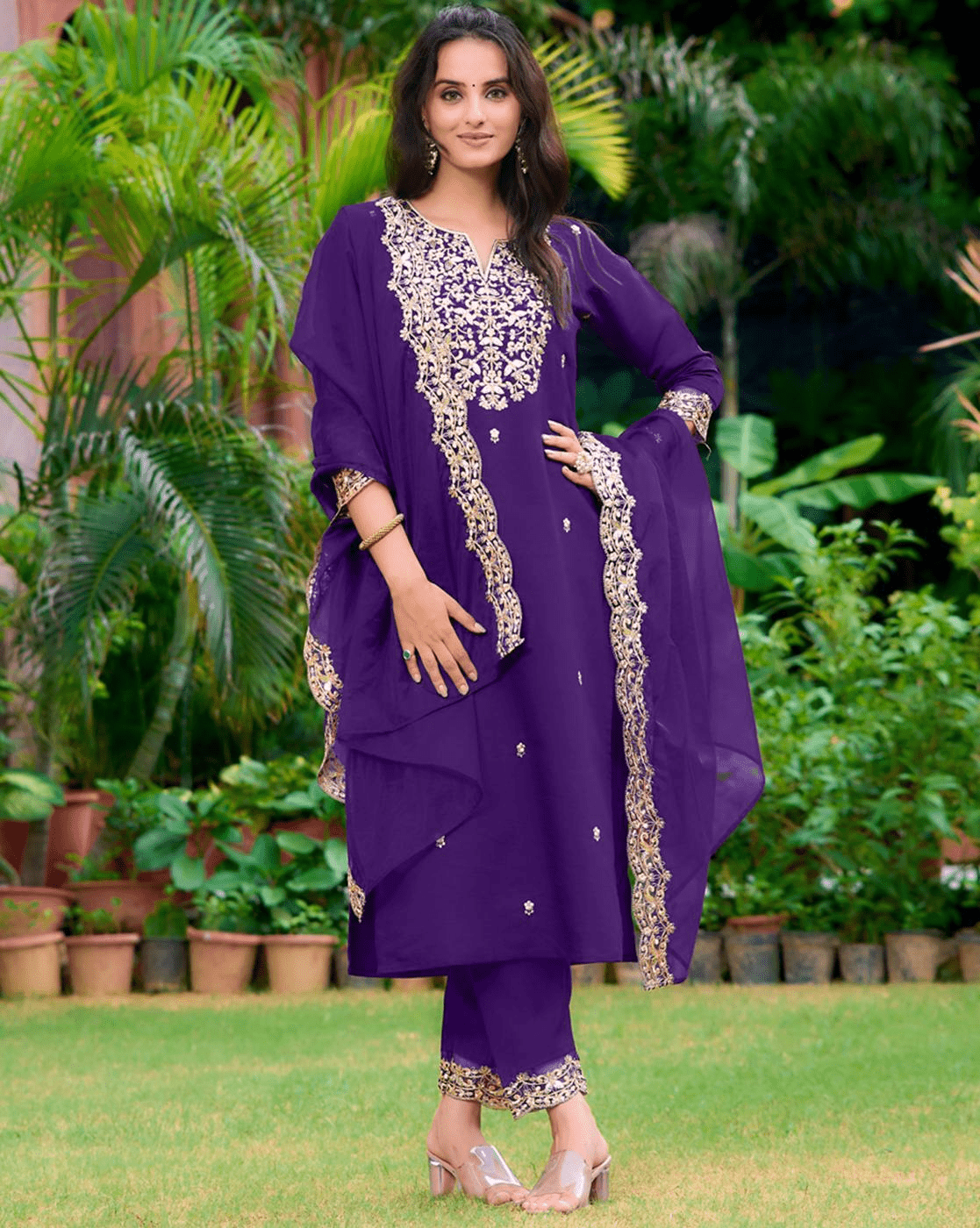 Elegant three piece black cotton kurta set with intricate detailing, perfect for festive occasions