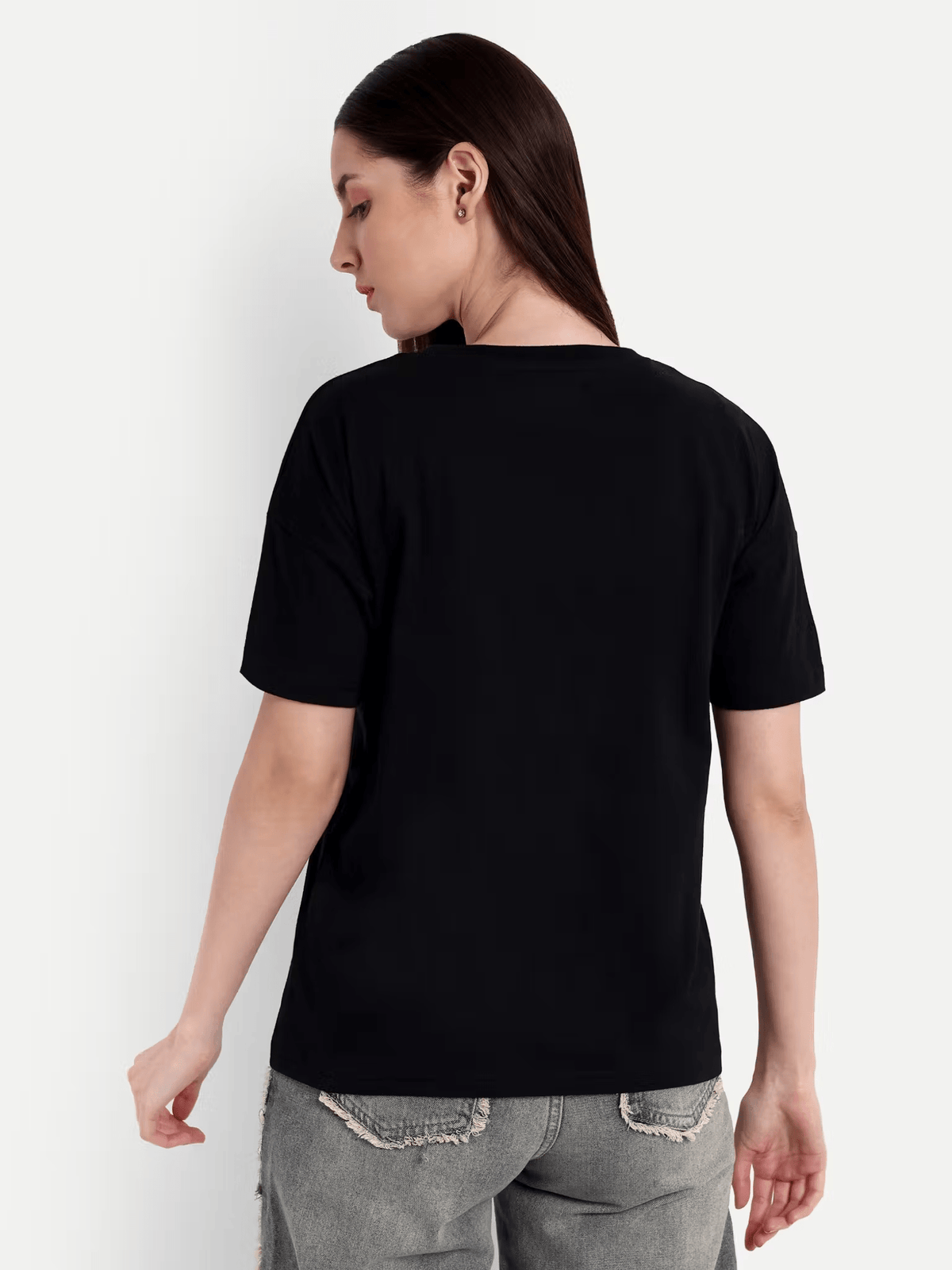 Black Cotton Women's T-Shirt with Grateful Print