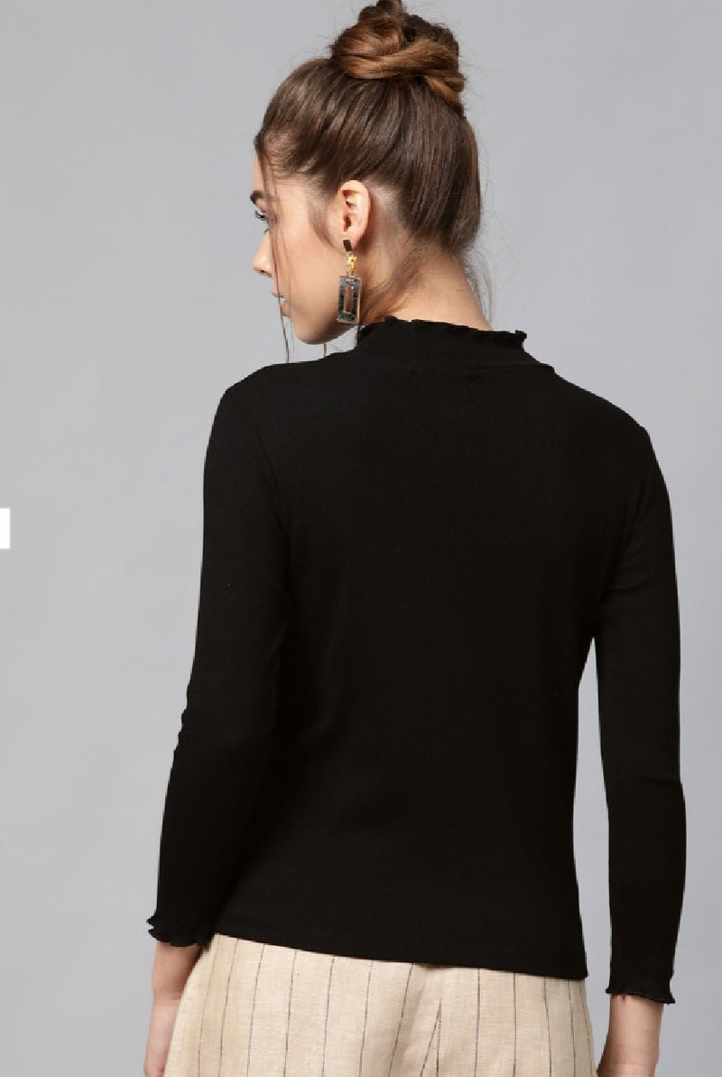 Black High Neck Crop Top for Women