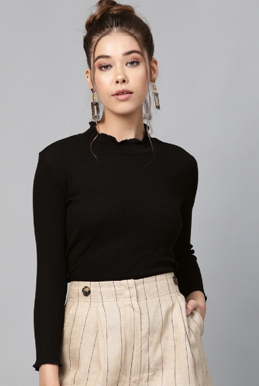 Black High Neck Crop Top for Women