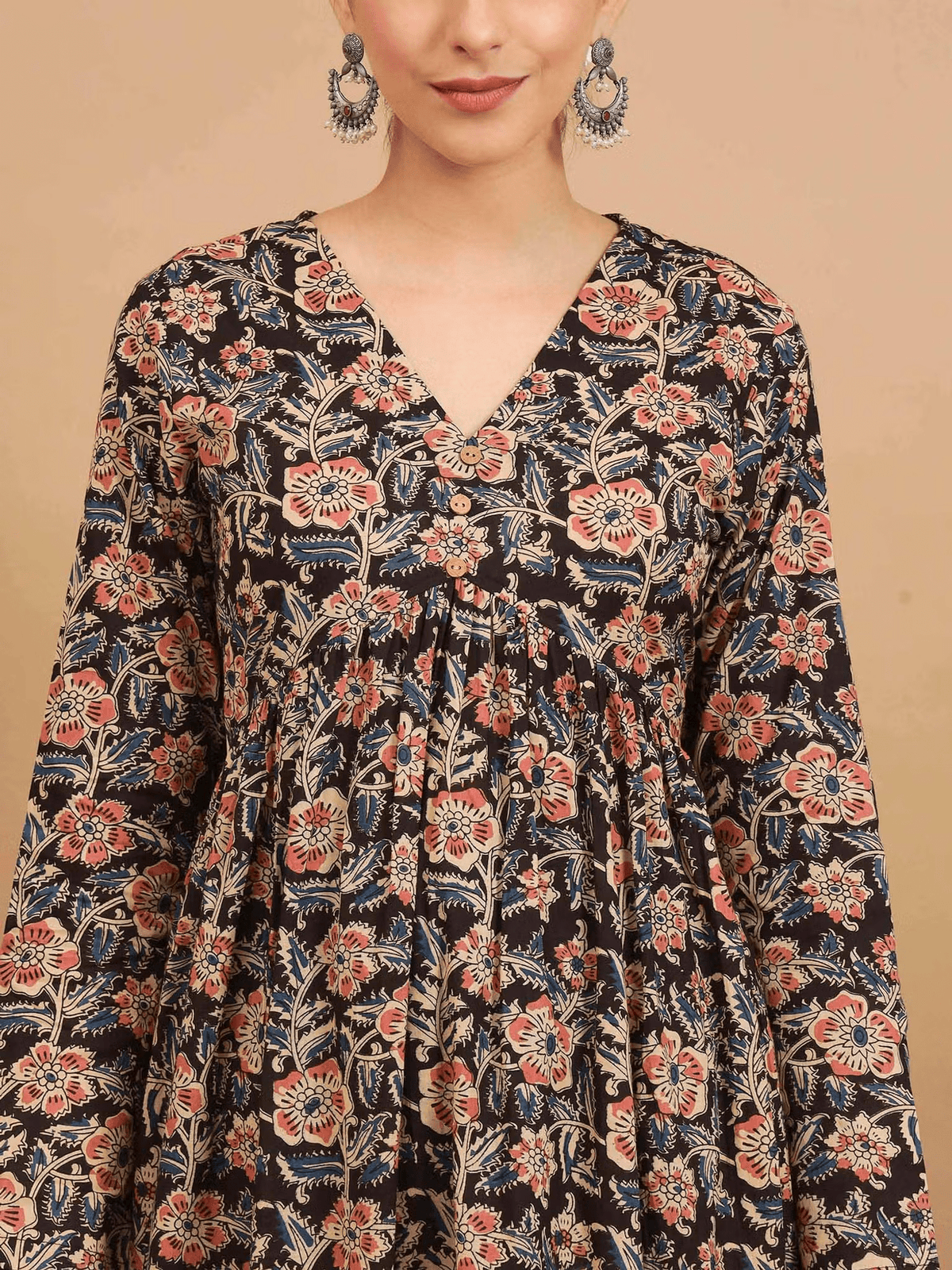 Black Kalamkari Cotton Kurta Set - Elegant Three Piece