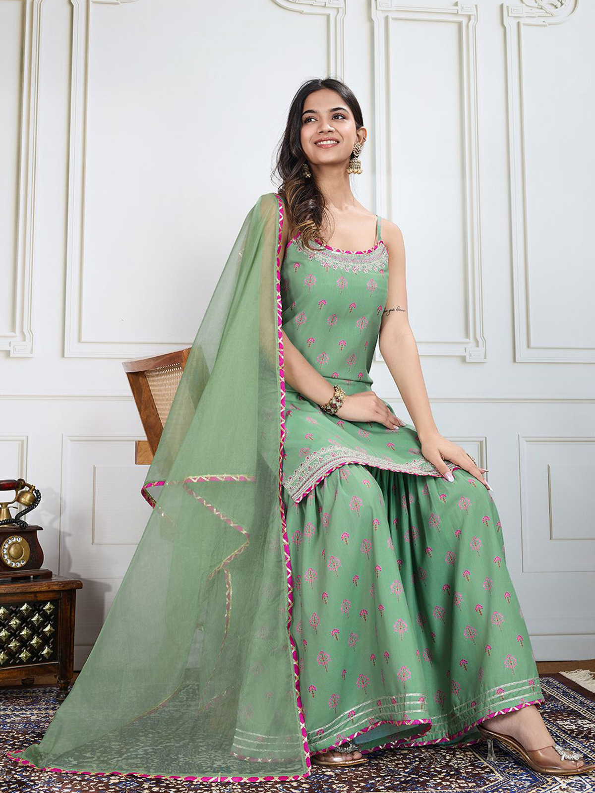 Elegant black printed kurta set by Aromie featuring intricate designs and a modern silhouette