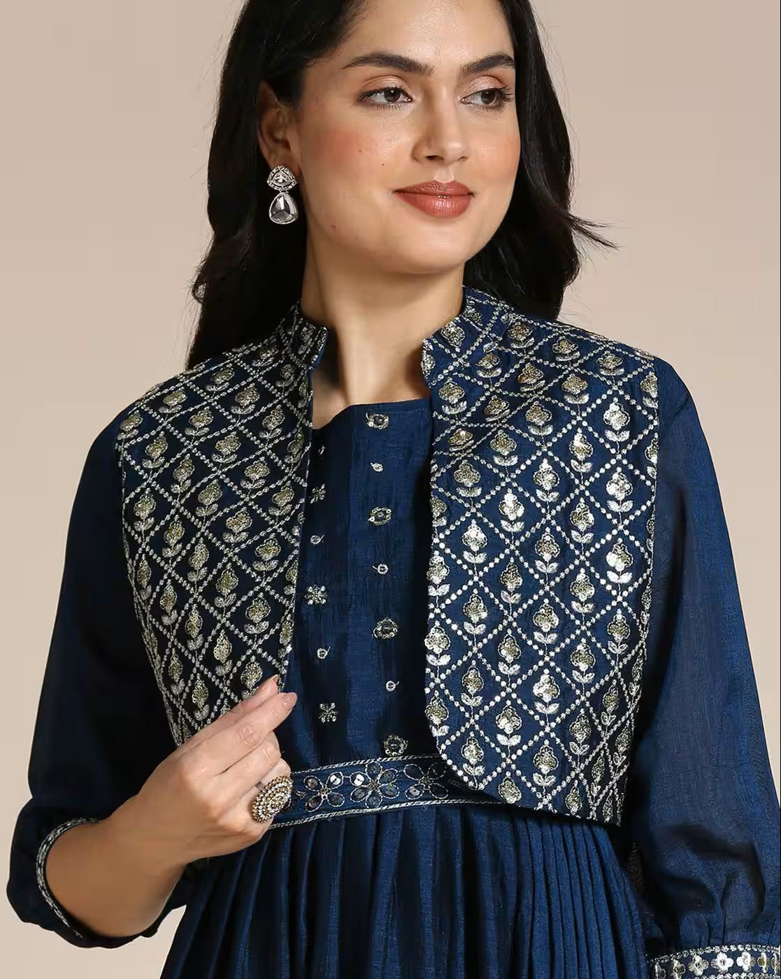 Aromie women's black v-neck skater dress women styled with a decorative silver embroidered vest